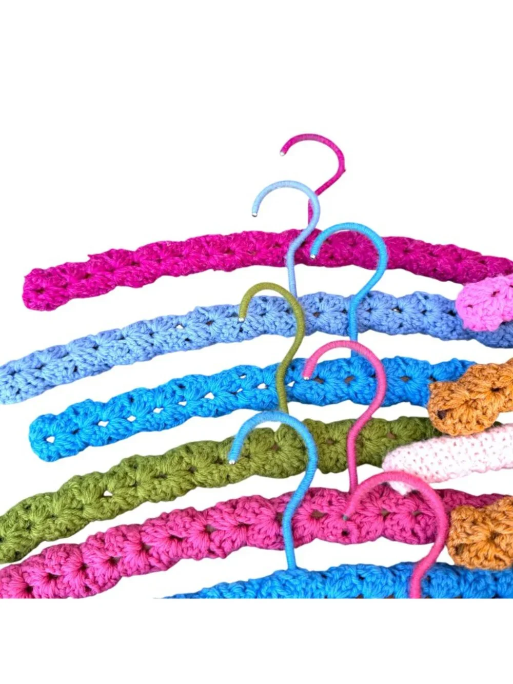 Crocheted Colorful Clothes Hangers 15 Padded Multi Color Mix Retro Handmade
